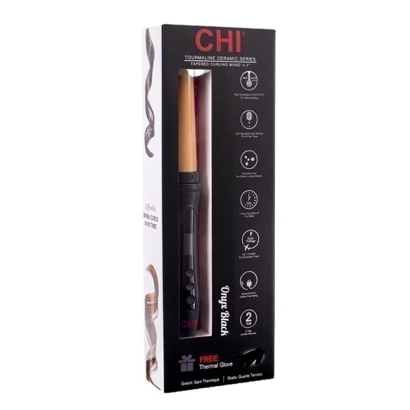 Chi Tourmaline Ceramic Tapered Curling Wand – Onyx Black, New in Box w/ glove - Picture 1 of 5